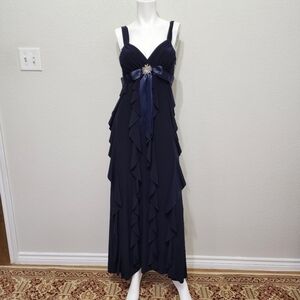 Betsy And Adam By Linda Bernell Blue Formal Ruffle Ball Gown Size 6